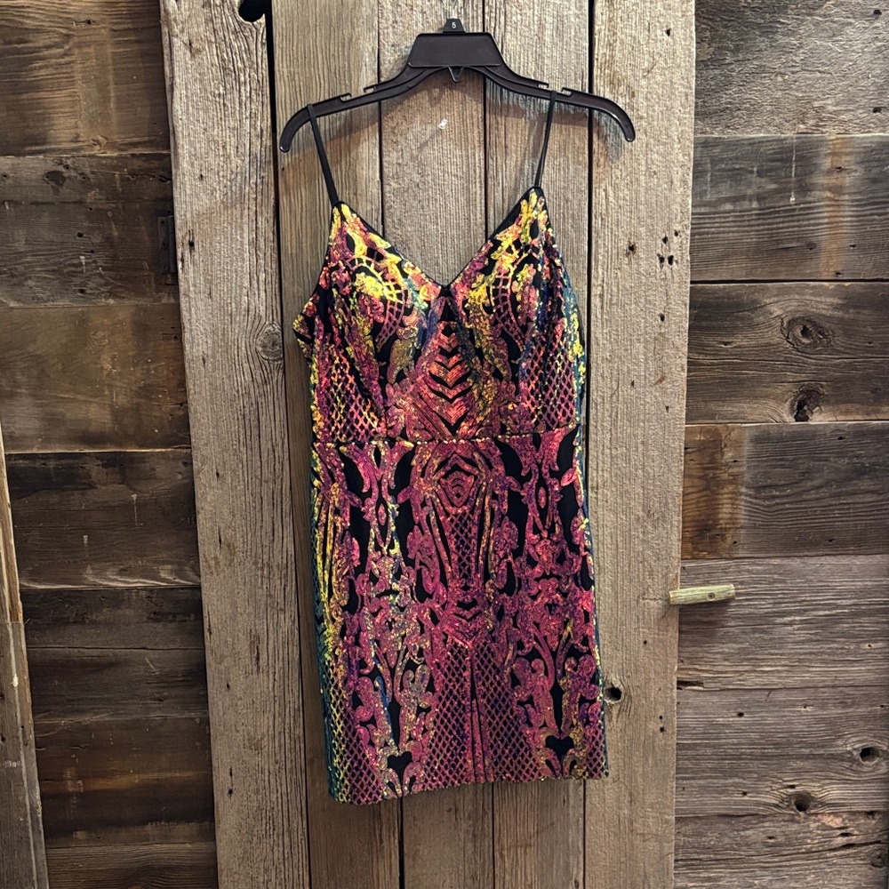 Sequined Multicolor V-Neck Prom Dress